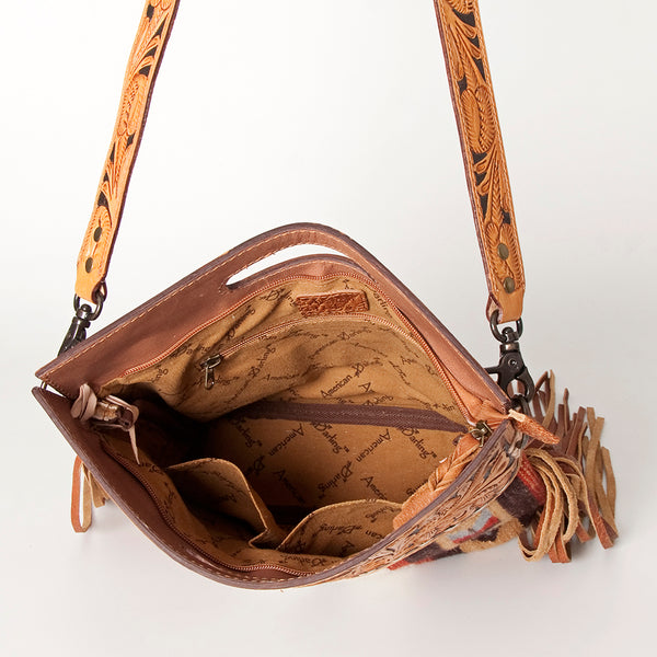 LC-ADBGS146 Southwestern Wool Blanket & Tooled Leather Shoulder Bag - Western Fringe Crossbody