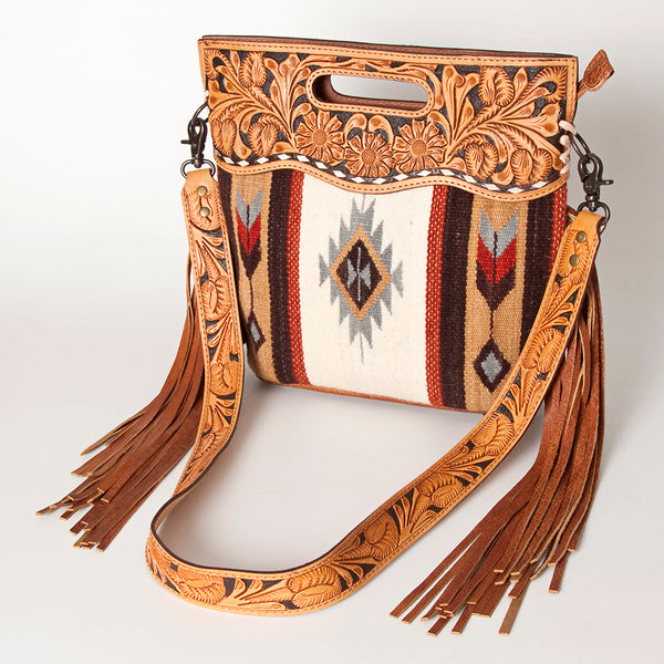 LC-ADBGS146 Southwestern Wool Blanket & Tooled Leather Shoulder Bag - Western Fringe Crossbody