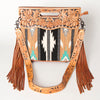 LC-ADBGS146 Southwestern Wool Blanket & Tooled Leather Shoulder Bag - Western Fringe Crossbody