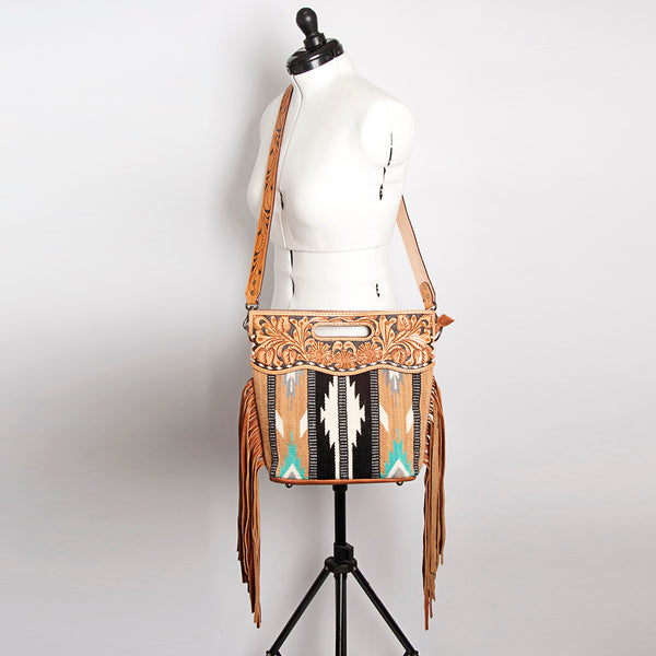 LC-ADBGS146 Southwestern Wool Blanket & Tooled Leather Shoulder Bag - Western Fringe Crossbody