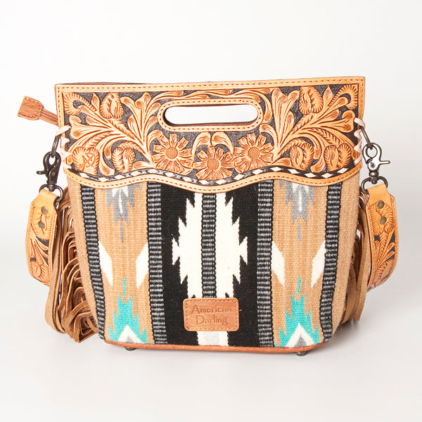 LC-ADBGS146 Southwestern Wool Blanket & Tooled Leather Shoulder Bag - Western Fringe Crossbody