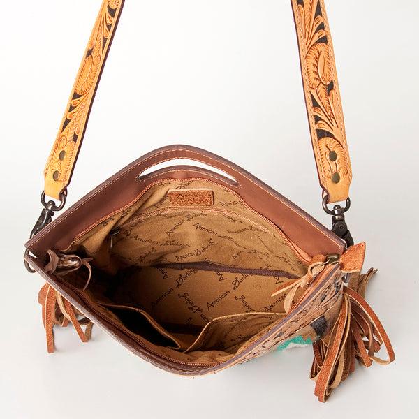 LC-ADBGS146 Southwestern Wool Blanket & Tooled Leather Shoulder Bag - Western Fringe Crossbody