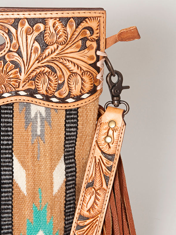 LC-ADBGS146 Southwestern Wool Blanket & Tooled Leather Shoulder Bag - Western Fringe Crossbody