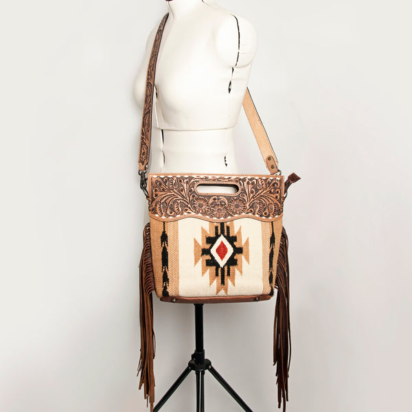 LC-ADBGS146 Southwestern Wool Blanket & Tooled Leather Shoulder Bag - Western Fringe Crossbody