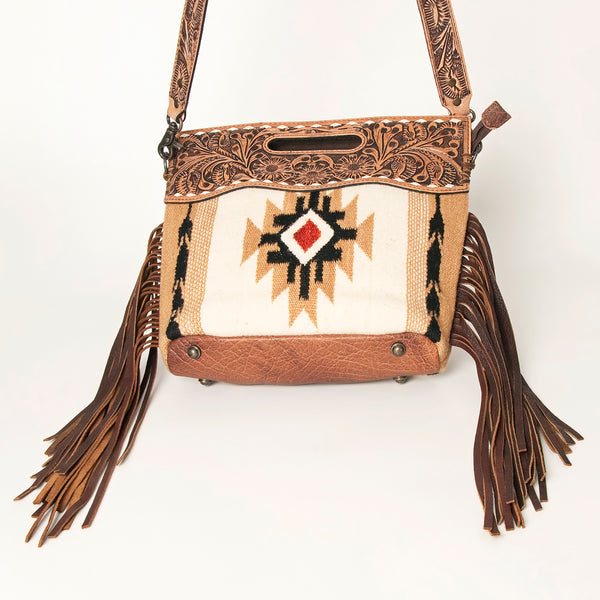 LC-ADBGS146 Southwestern Wool Blanket & Tooled Leather Shoulder Bag - Western Fringe Crossbody