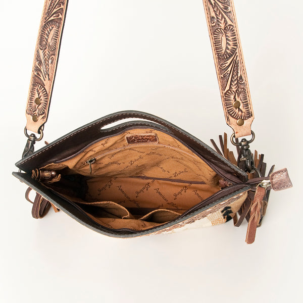 LC-ADBGS146 Southwestern Wool Blanket & Tooled Leather Shoulder Bag - Western Fringe Crossbody