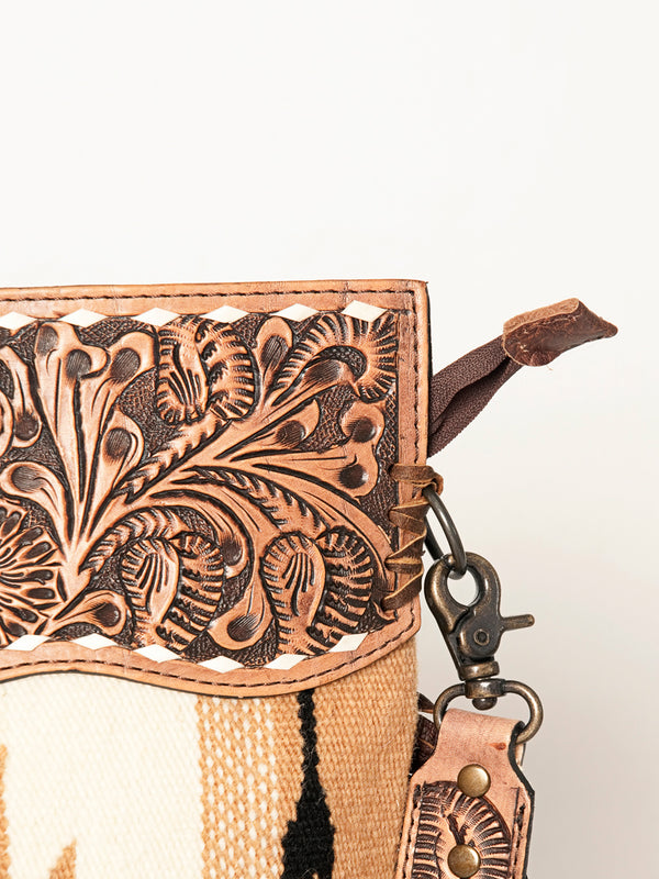 LC-ADBGS146 Southwestern Wool Blanket & Tooled Leather Shoulder Bag - Western Fringe Crossbody