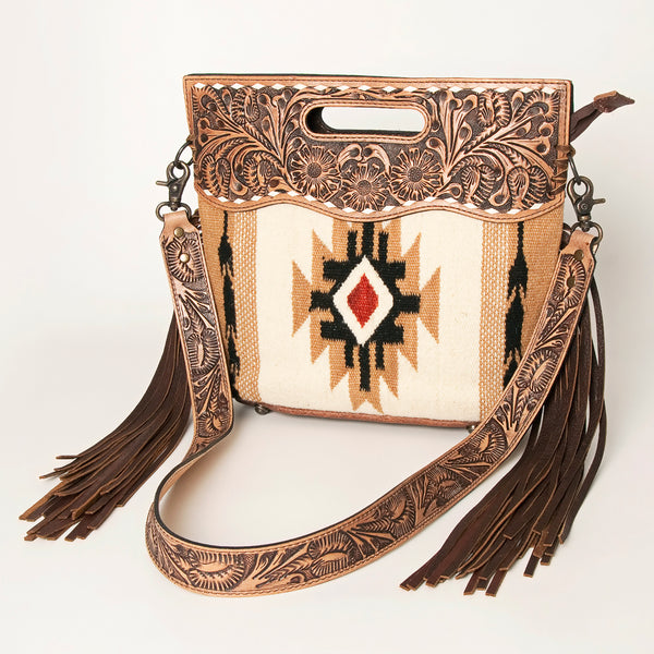 LC-ADBGS146 Southwestern Wool Blanket & Tooled Leather Shoulder Bag - Western Fringe Crossbody
