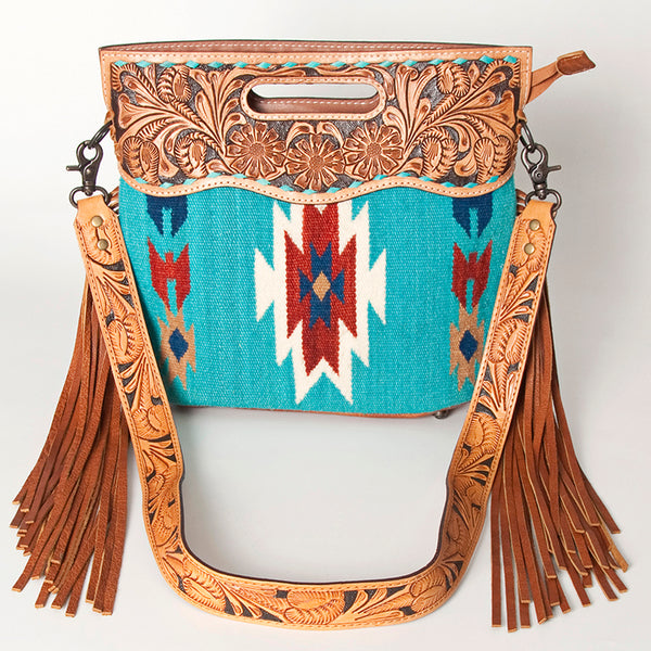 LC-ADBGS146 Southwestern Wool Blanket & Tooled Leather Shoulder Bag - Western Fringe Crossbody