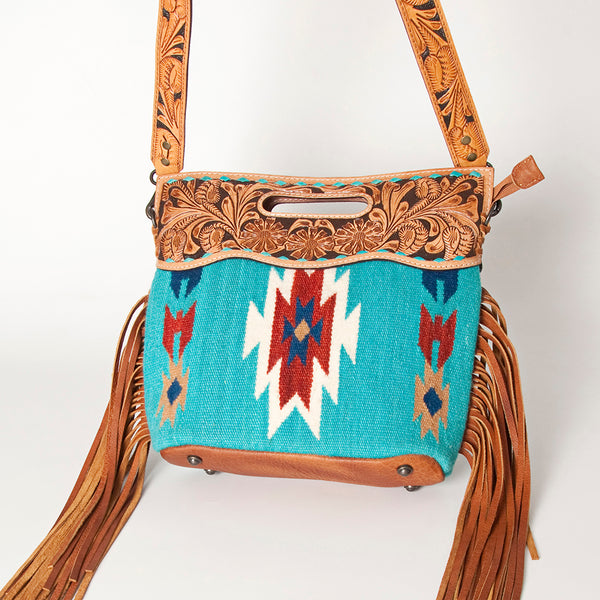 LC-ADBGS146 Southwestern Wool Blanket & Tooled Leather Shoulder Bag - Western Fringe Crossbody
