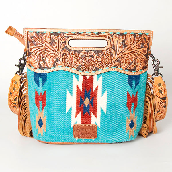 LC-ADBGS146 Southwestern Wool Blanket & Tooled Leather Shoulder Bag - Western Fringe Crossbody