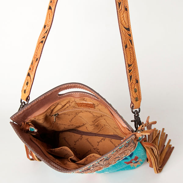LC-ADBGS146 Southwestern Wool Blanket & Tooled Leather Shoulder Bag - Western Fringe Crossbody