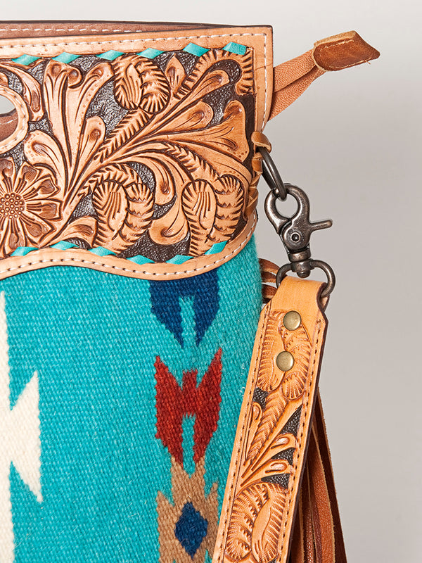 LC-ADBGS146 Southwestern Wool Blanket & Tooled Leather Shoulder Bag - Western Fringe Crossbody