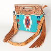 LC-ADBGS146 Southwestern Wool Blanket & Tooled Leather Shoulder Bag - Western Fringe Crossbody