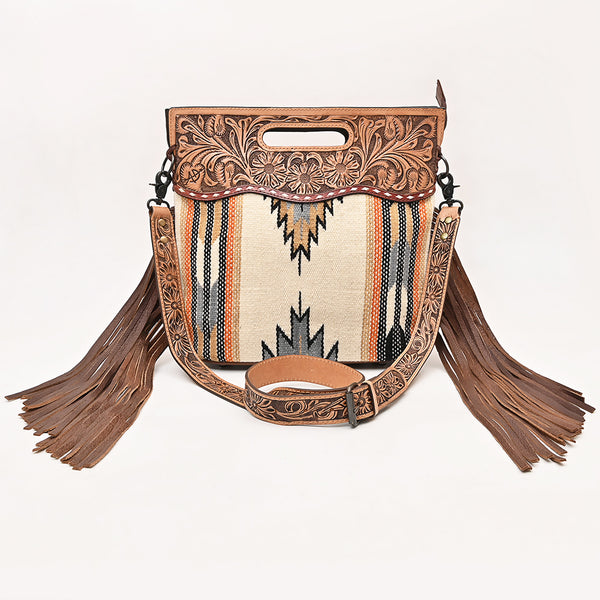 LC-ADBGS146 Southwestern Wool Blanket & Tooled Leather Shoulder Bag - Western Fringe Crossbody