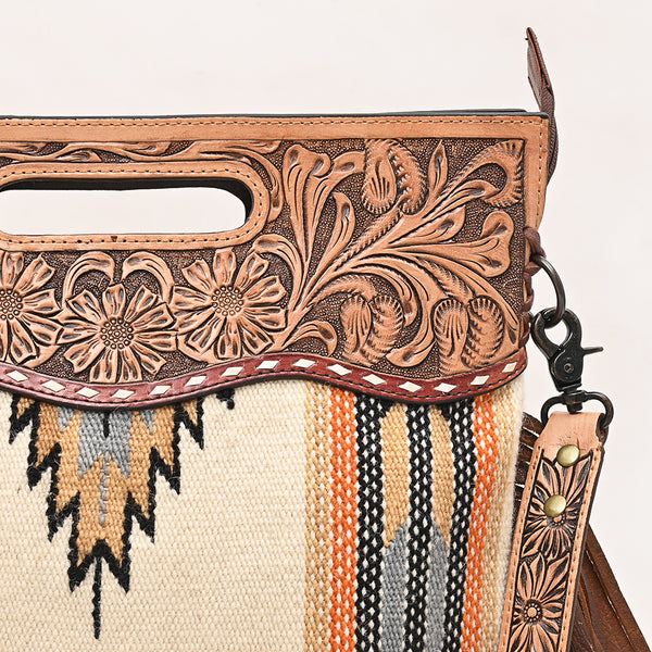 LC-ADBGS146 Southwestern Wool Blanket & Tooled Leather Shoulder Bag - Western Fringe Crossbody