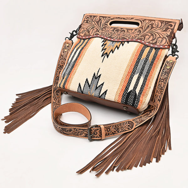 LC-ADBGS146 Southwestern Wool Blanket & Tooled Leather Shoulder Bag - Western Fringe Crossbody