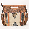 LC-ADBGS146 Southwestern Wool Blanket & Tooled Leather Shoulder Bag - Western Fringe Crossbody