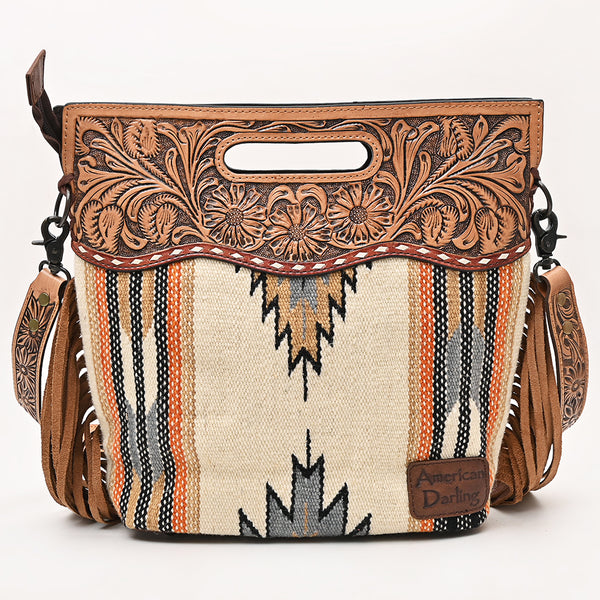 LC-ADBGS146 Southwestern Wool Blanket & Tooled Leather Shoulder Bag - Western Fringe Crossbody