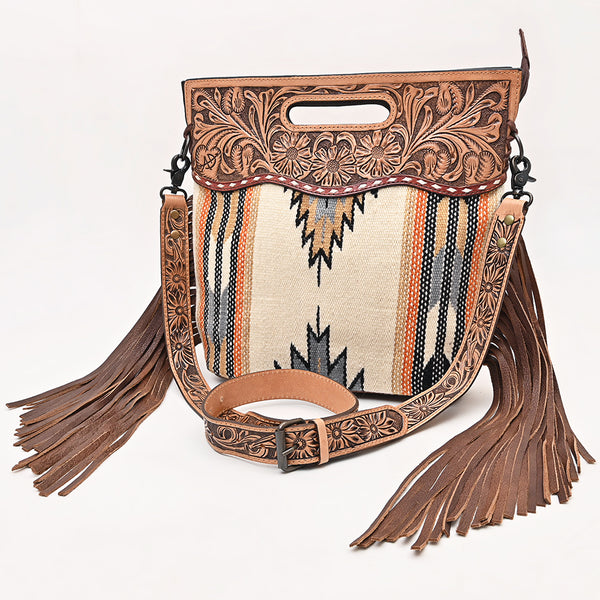 LC-ADBGS146 Southwestern Wool Blanket & Tooled Leather Shoulder Bag - Western Fringe Crossbody