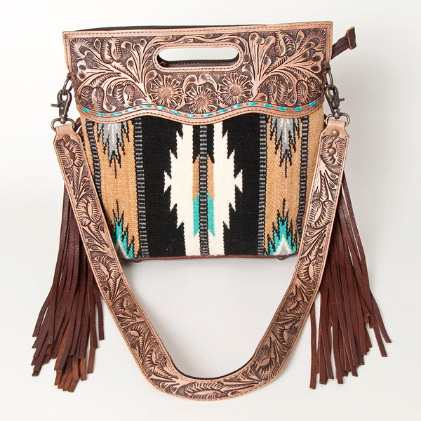 LC-ADBGS146 Southwestern Wool Blanket & Tooled Leather Shoulder Bag - Western Fringe Crossbody