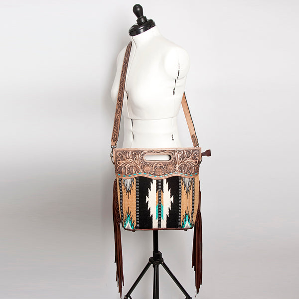 LC-ADBGS146 Southwestern Wool Blanket & Tooled Leather Shoulder Bag - Western Fringe Crossbody