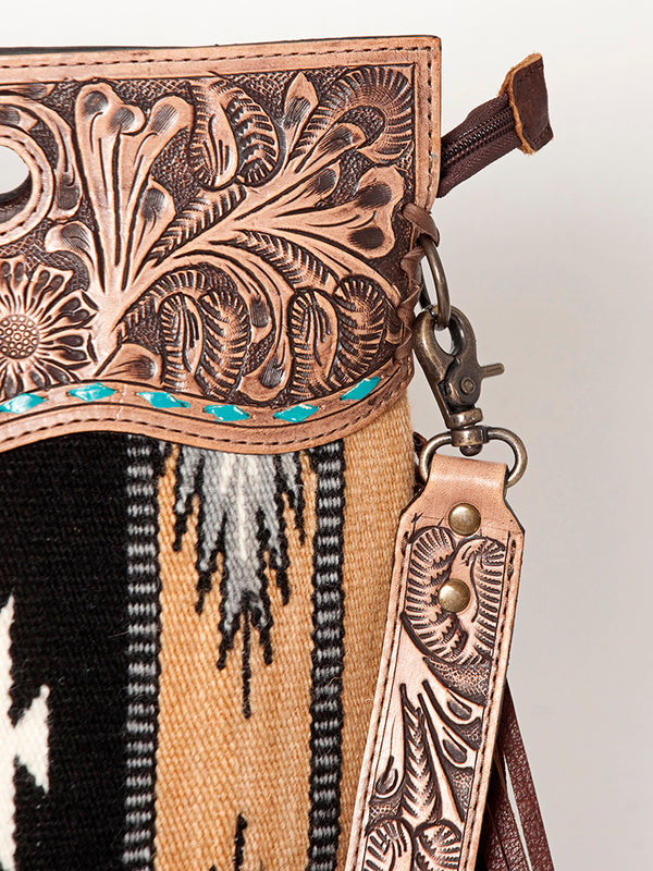 LC-ADBGS146 Southwestern Wool Blanket & Tooled Leather Shoulder Bag - Western Fringe Crossbody