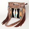 LC-ADBGS146 Southwestern Wool Blanket & Tooled Leather Shoulder Bag - Western Fringe Crossbody