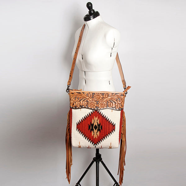 ADBG510 American Darling Signature Cross Body Bag - Hand Tooled Floral Leather & Woven Saddle Blanket