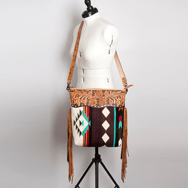 ADBG510 American Darling Signature Cross Body Bag - Hand Tooled Floral Leather & Woven Saddle Blanket