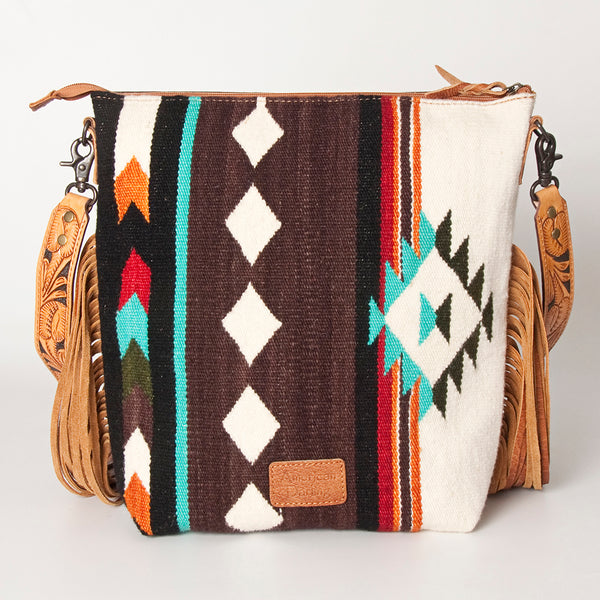 ADBG510 American Darling Signature Cross Body Bag - Hand Tooled Floral Leather & Woven Saddle Blanket