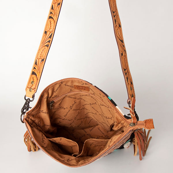 ADBG510 American Darling Signature Cross Body Bag - Hand Tooled Floral Leather & Woven Saddle Blanket