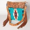 ADBG510 American Darling Signature Cross Body Bag - Hand Tooled Floral Leather & Woven Saddle Blanket