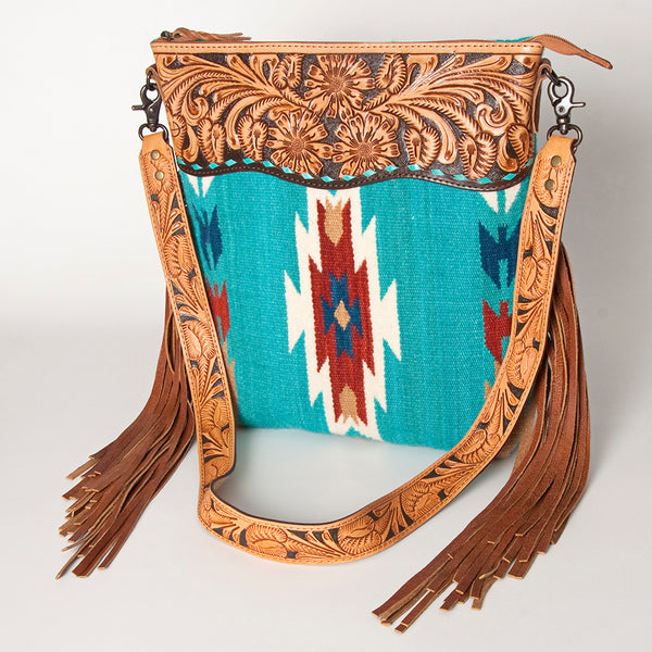 ADBG510 American Darling Signature Cross Body Bag - Hand Tooled Floral Leather & Woven Saddle Blanket