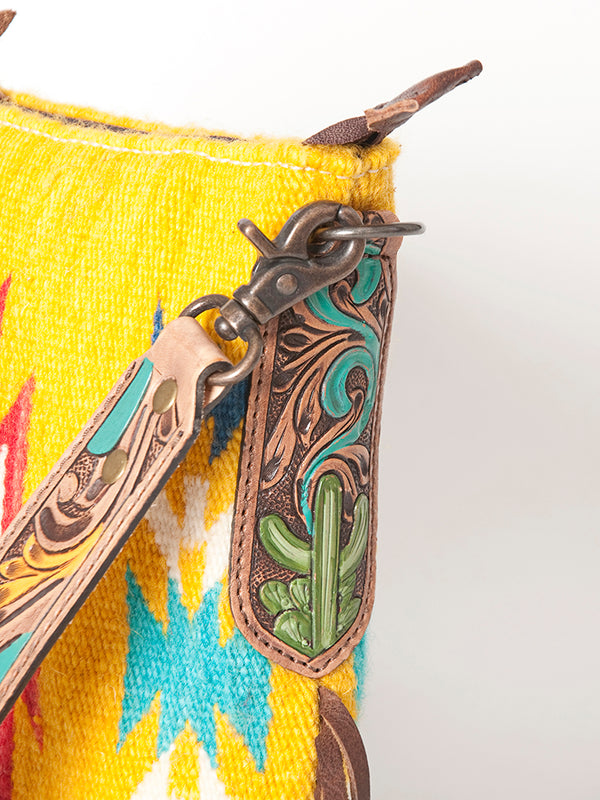 ADBG891 American Darling Hand-Woven Saddle Blanket Large Cross body Bag | Tooled Leather Fringed Purse