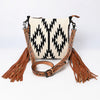 ADBG891 American Darling Hand-Woven Saddle Blanket Large Cross body Bag | Tooled Leather Fringed Purse