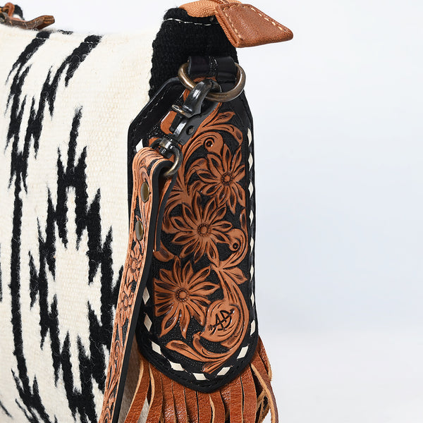 ADBG891 American Darling Hand-Woven Saddle Blanket Large Cross body Bag | Tooled Leather Fringed Purse