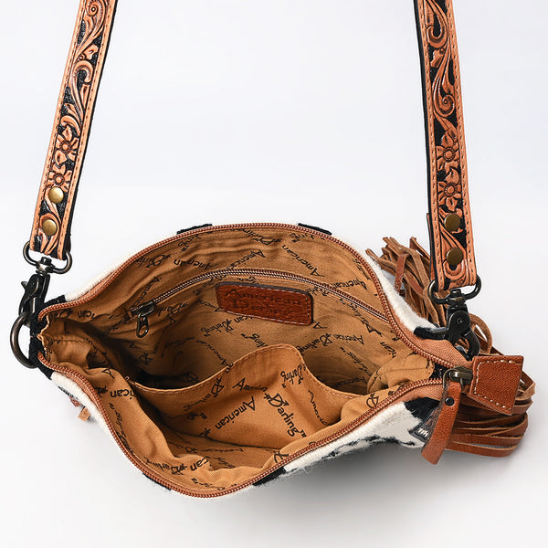 ADBG891 American Darling Hand-Woven Saddle Blanket Large Cross body Bag | Tooled Leather Fringed Purse