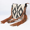 ADBG891 American Darling Hand-Woven Saddle Blanket Large Cross body Bag | Tooled Leather Fringed Purse