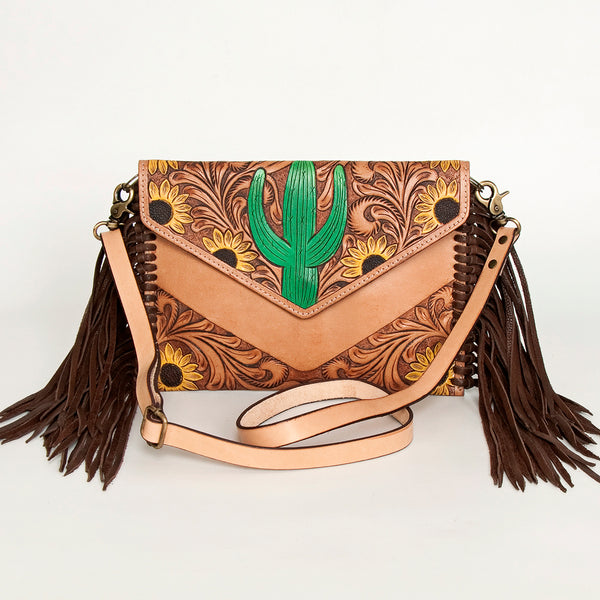 ADBGA290 American Darling Hand Tooled Floral Carved Leather Envelope with Fringes