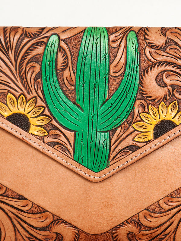 ADBGA290 American Darling Hand Tooled Floral Carved Leather Envelope with Fringes