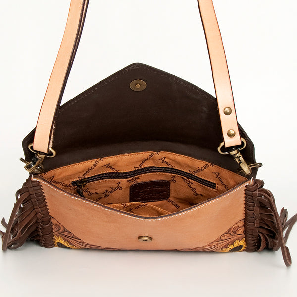 ADBGA290 American Darling Hand Tooled Floral Carved Leather Envelope with Fringes