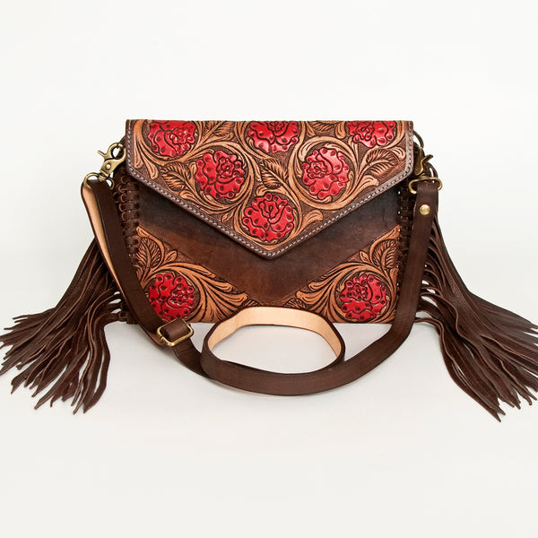 ADBGA290 American Darling Hand Tooled Floral Carved Leather Envelope with Fringes