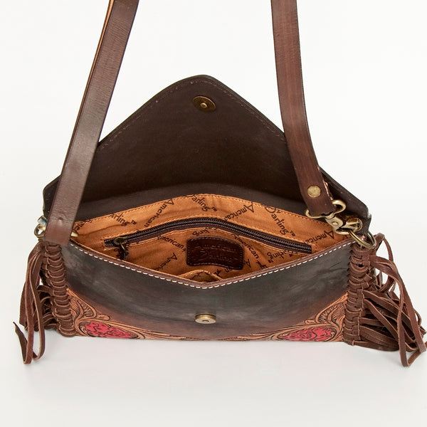 ADBGA290 American Darling Hand Tooled Floral Carved Leather Envelope with Fringes
