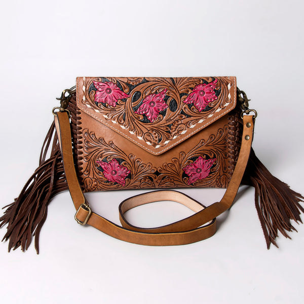 ADBGA290 American Darling Hand Tooled Floral Carved Leather Envelope with Fringes