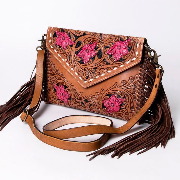 ADBGA290 American Darling Hand Tooled Floral Carved Leather Envelope with Fringes