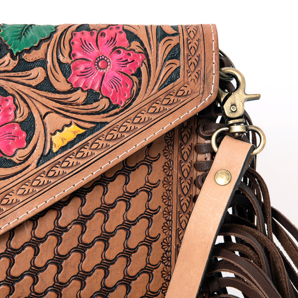 ADBGA290 American Darling Hand Tooled Floral Carved Leather Envelope with Fringes