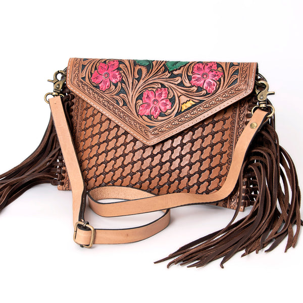 ADBGA290 American Darling Hand Tooled Floral Carved Leather Envelope with Fringes