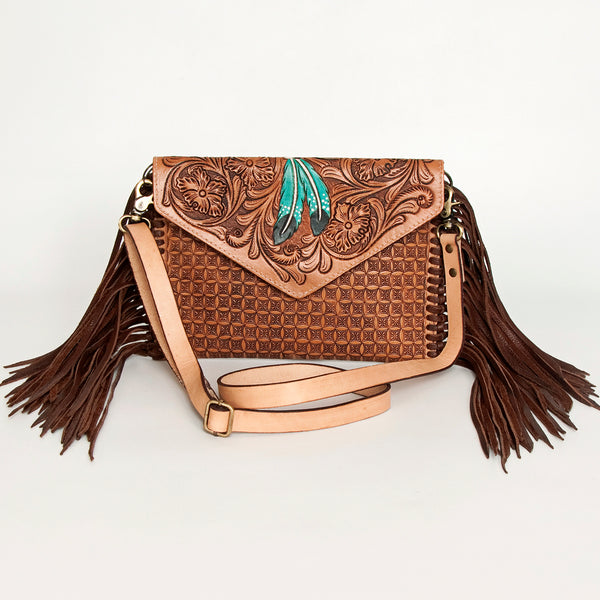 ADBGA290 American Darling Hand Tooled Floral Carved Leather Envelope with Fringes