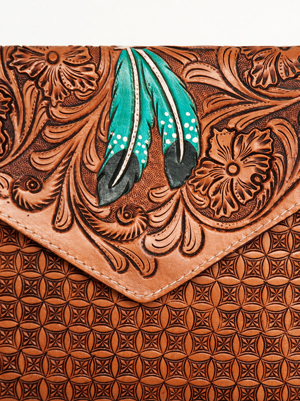 ADBGA290 American Darling Hand Tooled Floral Carved Leather Envelope with Fringes